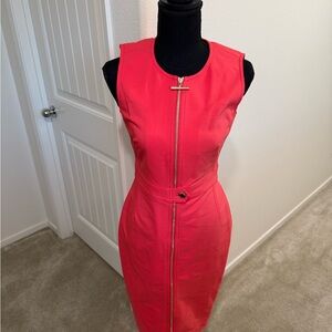Calvin Klein Vibrant Pink Zip-Front Midi Dress